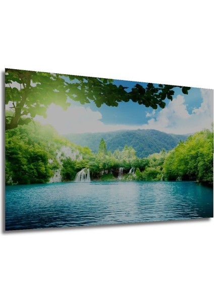 Dekoratif Göl ve Orman Manzara Ahşap Tablo Şık Yatay Duvar Dekorasyon Tablosu modelleri