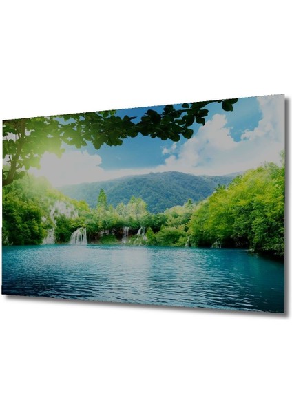 Dekoratif Göl ve Orman Manzara Ahşap Tablo Şık Yatay Duvar Dekorasyon Tablosu fırsatları