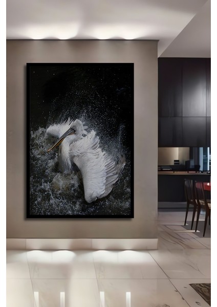 Dekoratif Ahşap Beyaz Flamingo Dekor Tablo Çerçeve Görünümlü Dikey Duvar Dekorasyon Tablosu