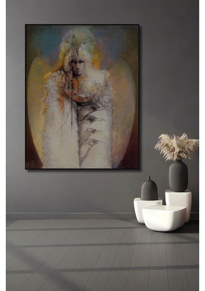 Dekoratif Dikey Kuş Adam Modern Sanat Duvar Tablo Ahşap Dikdörtgen Tablo