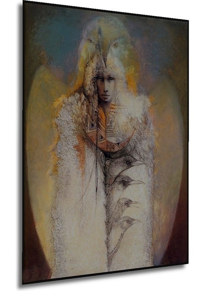 Dekoratif Dikey Kuş Adam Modern Sanat Duvar Tablo Ahşap Dikdörtgen Tablo