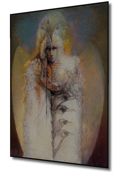Dekoratif Dikey Kuş Adam Modern Sanat Duvar Tablo Ahşap Dikdörtgen Tablo
