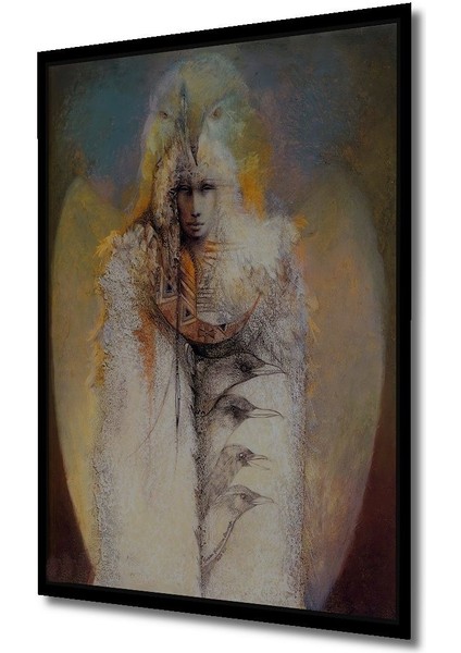 Dekoratif Dikey Kuş Adam Modern Sanat Duvar Tablo Ahşap Dikdörtgen Tablo