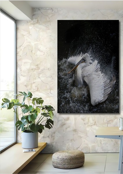 Dekoratif Ahşap Beyaz Flamingo Dekor Tablo Çerçeve Görünümlü Dikey Duvar Dekorasyon Tablosu