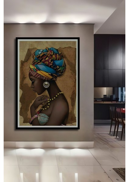 Dekoratif Dikey Afrikalı Güzel Kadın Duvar Tablo Ahşap Dikdörtgen Tablo fiyatları