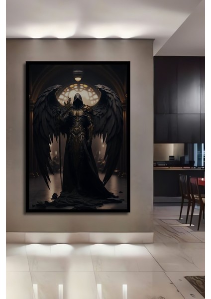 Dekoratif Dikey Savaşçı Melek Karanlık Taraf Duvar Tablo Ahşap Dikdörtgen Tablo fiyatları
