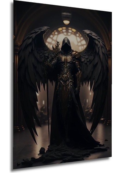 Dekoratif Dikey Savaşçı Melek Karanlık Taraf Duvar Tablo Ahşap Dikdörtgen Tablo modelleri