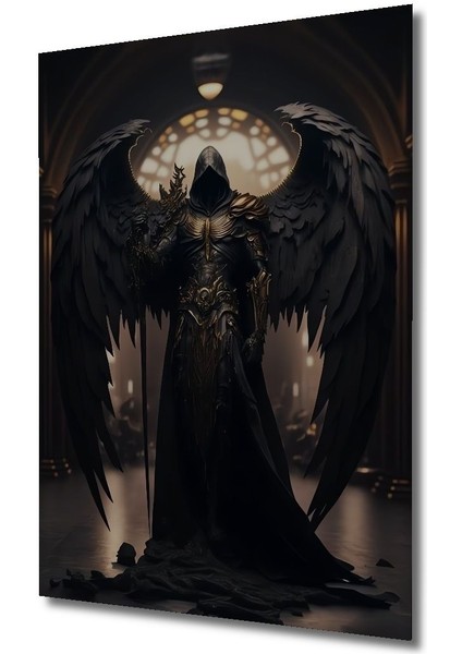 Dekoratif Dikey Savaşçı Melek Karanlık Taraf Duvar Tablo Ahşap Dikdörtgen Tablo fırsatları