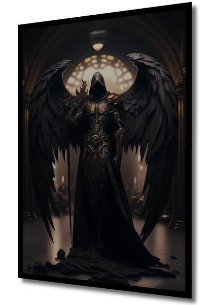 Dekoratif Dikey Savaşçı Melek Karanlık Taraf Duvar Tablo Ahşap Dikdörtgen Tablo indirimleri