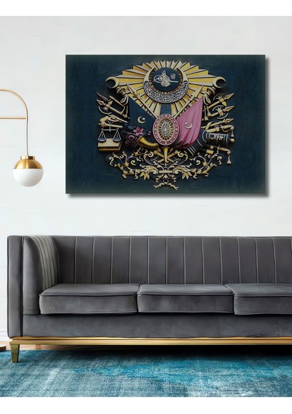 Dekoratif Ahşap Osmanlı Amblemi Tablo (Ofis, Işyeri Için Ideal) Şık Yatay Duvar Dekorasyon Tablosu
