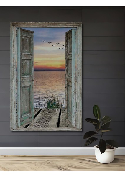 Ahşap Kapı ve Manzara Marcel Sanat Ahşap Tablo Çerçeve Görünümlü Dikey Duvar Dekorasyon Tablosu fiyatları