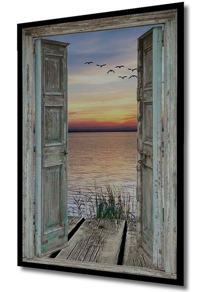 Ahşap Kapı ve Manzara Marcel Sanat Ahşap Tablo Çerçeve Görünümlü Dikey Duvar Dekorasyon Tablosu modelleri