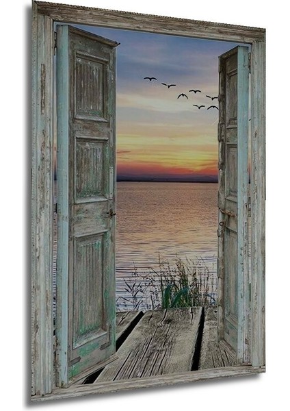 Ahşap Kapı ve Manzara Marcel Sanat Ahşap Tablo Çerçeve Görünümlü Dikey Duvar Dekorasyon Tablosu indirimleri