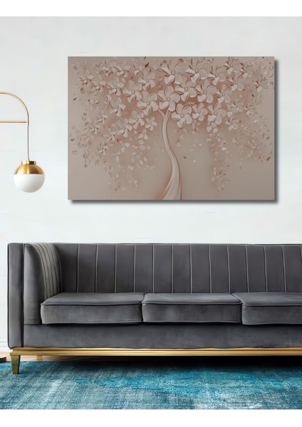 Dekoratif Pudra Gelincik Duvar Ahşap Tablo Şık Yatay Duvar Dekorasyon Tablosu