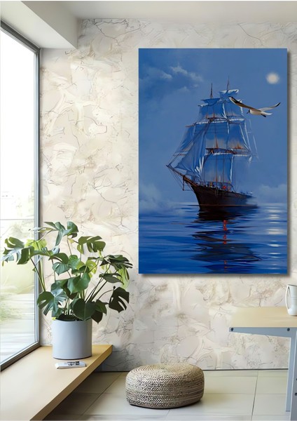 Dekoratif Dikey Gemi Modern Sanat Yağlı Boya Görünümlü Duvar Tablo Ahşap Dikdörtgen Tablo