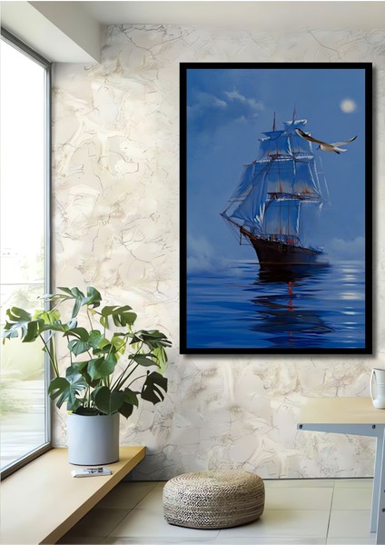Dekoratif Dikey Gemi Modern Sanat Yağlı Boya Görünümlü Duvar Tablo Ahşap Dikdörtgen Tablo