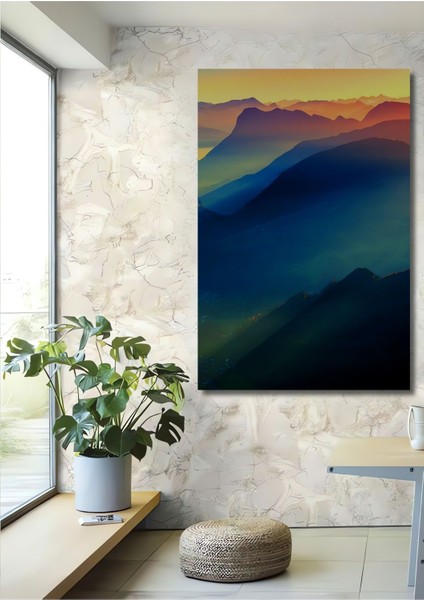Dekoratif Dikey Dağ Manzarası Duvar Tablo Ahşap Dikdörtgen Tablo