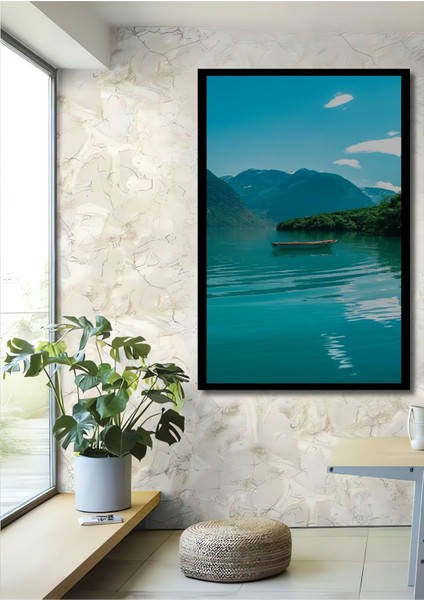 Dekoratif Dikey Dağların Arasındaki Sal Manzara Duvar Tablo Ahşap Dikdörtgen Tablo fiyatları