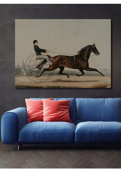 Dekoratif Ahşap Vintage Atlı Galeri Duvarı, Sanatsal Baskı, Tablo Şık Yatay Duvar Dekorasyon Tablosu