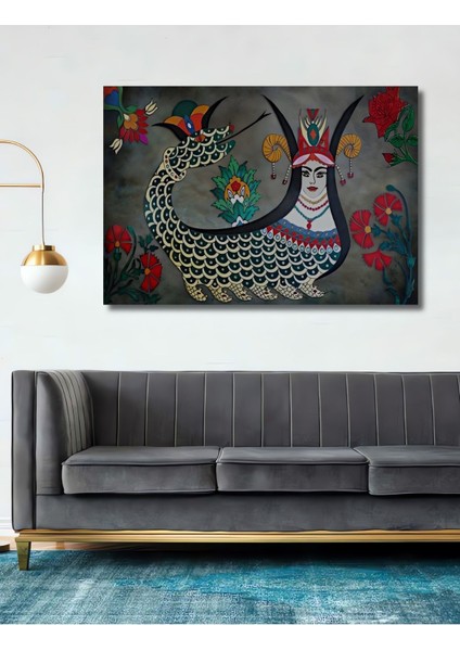 Dekoratif Ahşap Anadolu Kültürü Yılanlı Kadın Şahmeran Gülen Tablo Şık Yatay Duvar Dekorasyon Tablo