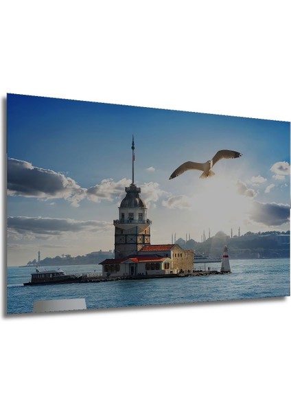 Dekoratif Kız Kulesi Manzara Istanbul Ahşap Tablo Şık Yatay Duvar Dekorasyon Tablosu modelleri