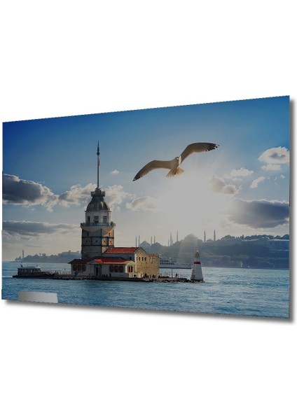 Dekoratif Kız Kulesi Manzara Istanbul Ahşap Tablo Şık Yatay Duvar Dekorasyon Tablosu fırsatları