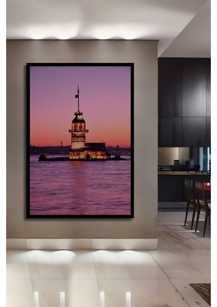 Dekoratif Dikey Kız Kulesi Duvar Tablo Ahşap Dikdörtgen Tablo