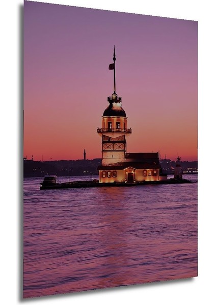 Dekoratif Dikey Kız Kulesi Duvar Tablo Ahşap Dikdörtgen Tablo