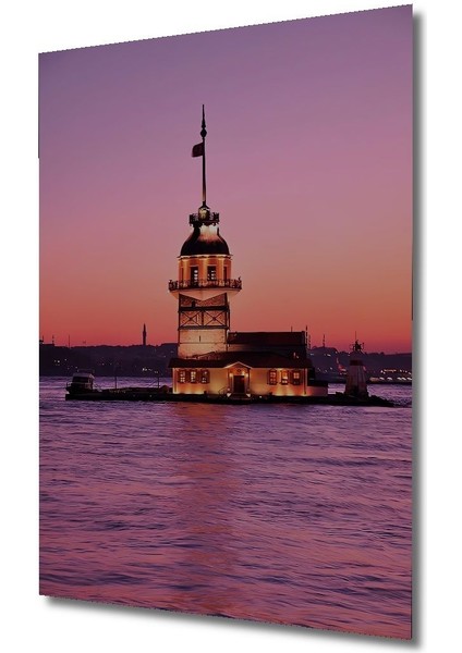 Dekoratif Dikey Kız Kulesi Duvar Tablo Ahşap Dikdörtgen Tablo