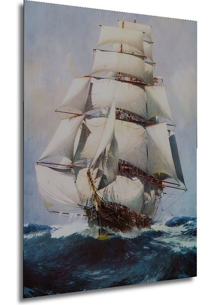 Dekoratif Dikey Gemi Yağlı Boya Görünümlü Sanat Duvar Tablo Ahşap Dikdörtgen Tablo