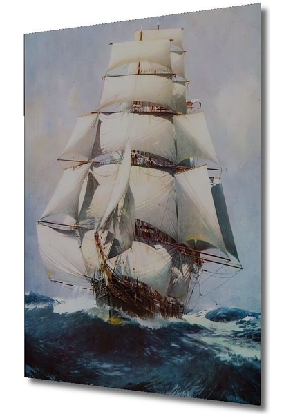 Dekoratif Dikey Gemi Yağlı Boya Görünümlü Sanat Duvar Tablo Ahşap Dikdörtgen Tablo