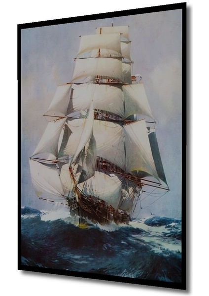 Dekoratif Dikey Gemi Yağlı Boya Görünümlü Sanat Duvar Tablo Ahşap Dikdörtgen Tablo