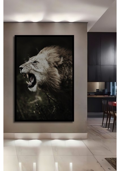 Dekoratif Dikey Savaşçı Aslan Duvar Tablo Ahşap Dikdörtgen Tablo fiyatları