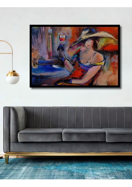 Dekoratif Soyut Tasarım Kadeh ile Bekleyiş Ahşap Tablo Şık Yatay Duvar Dekorasyon Tablosu fiyatları