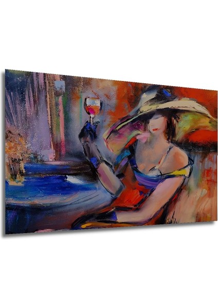 Dekoratif Soyut Tasarım Kadeh ile Bekleyiş Ahşap Tablo Şık Yatay Duvar Dekorasyon Tablosu modelleri