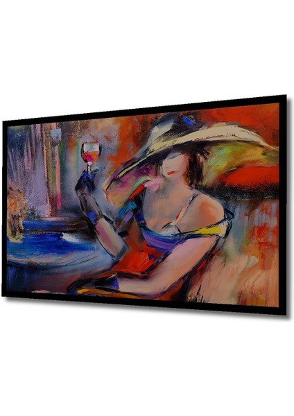 Dekoratif Soyut Tasarım Kadeh ile Bekleyiş Ahşap Tablo Şık Yatay Duvar Dekorasyon Tablosu indirimleri