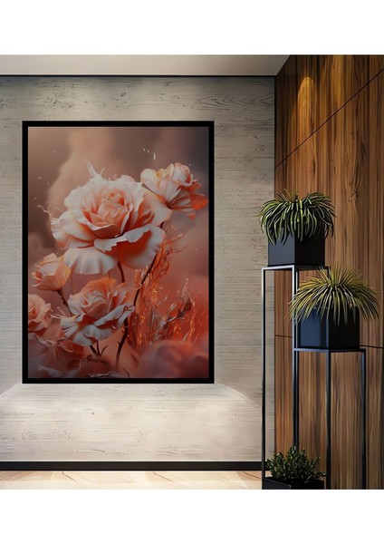 Dekoratif Powder Rose, Gerçek Ahşap Tablo, Premium Çerçeve Görünümlü Dikey Duvar Dekorasyon Tablosu