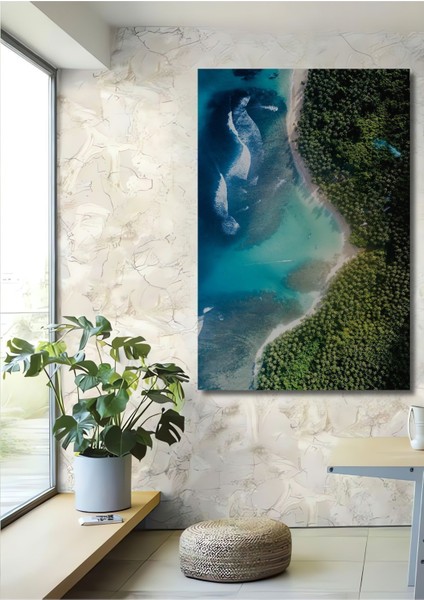 Dekoratif Dikey Kuş Bakışı Sahil Duvar Tablo Ahşap Dikdörtgen Tablo