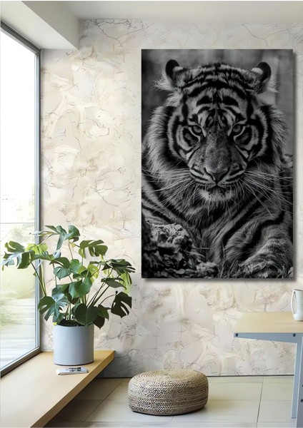 Dekoratif Dikey Siyah Beyaz Kaplan Duvar Tablo Ahşap Dikdörtgen Tablo