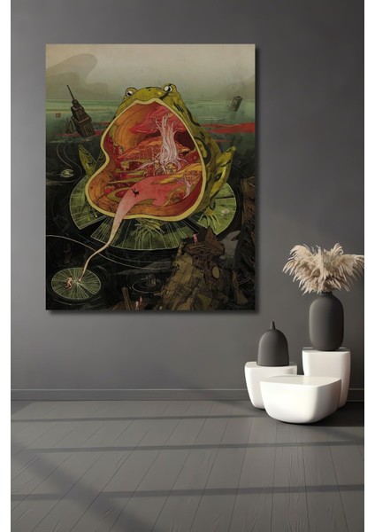 Dekoratif Dikey Kurbağanın Ağzındaki Orman Duvar Tablo Ahşap Dikdörtgen Tablo