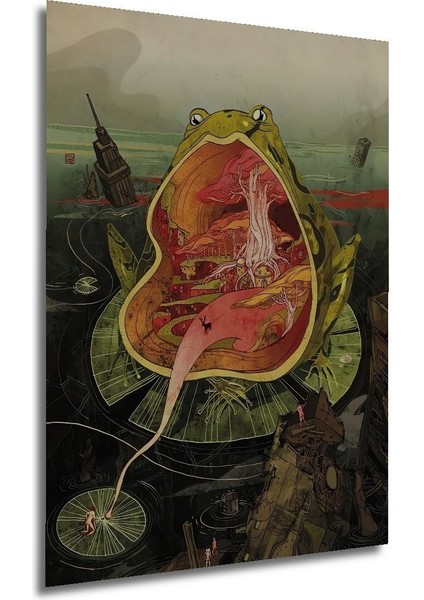 Dekoratif Dikey Kurbağanın Ağzındaki Orman Duvar Tablo Ahşap Dikdörtgen Tablo modelleri