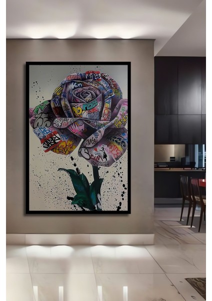 Ahşap Tablo Soyut Baskılı, Graffiti 3 Boyutlu Çerçeve Görünümlü Dikey Duvar Dekorasyon Tablosu