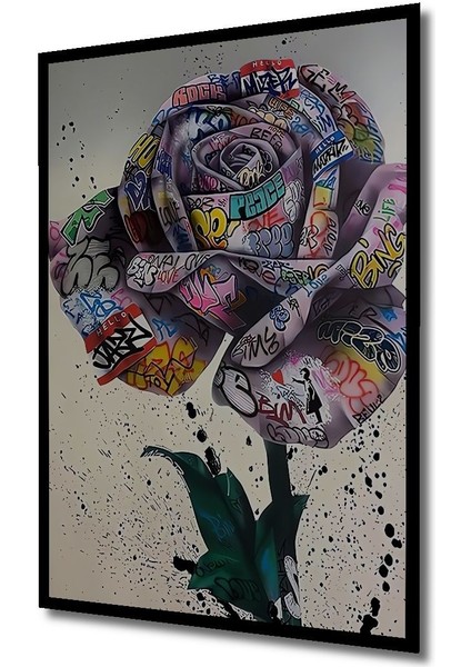 Ahşap Tablo Soyut Baskılı, Graffiti 3 Boyutlu Çerçeve Görünümlü Dikey Duvar Dekorasyon Tablosu