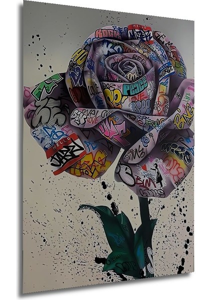 Ahşap Tablo Soyut Baskılı, Graffiti 3 Boyutlu Çerçeve Görünümlü Dikey Duvar Dekorasyon Tablosu