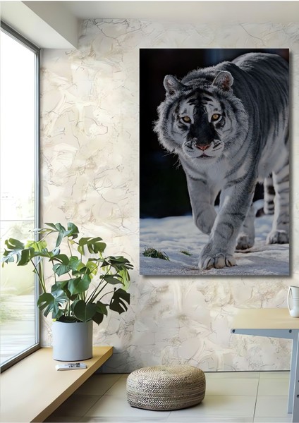 Dekoratif Dikey Sibirya Kaplanı Duvar Tablo Ahşap Dikdörtgen Tablo