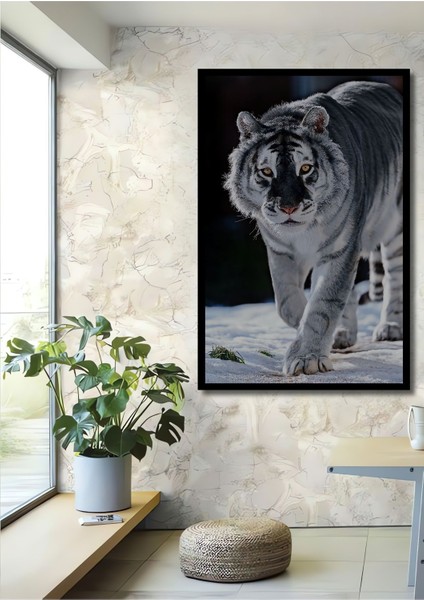 Dekoratif Dikey Sibirya Kaplanı Duvar Tablo Ahşap Dikdörtgen Tablo fiyatları