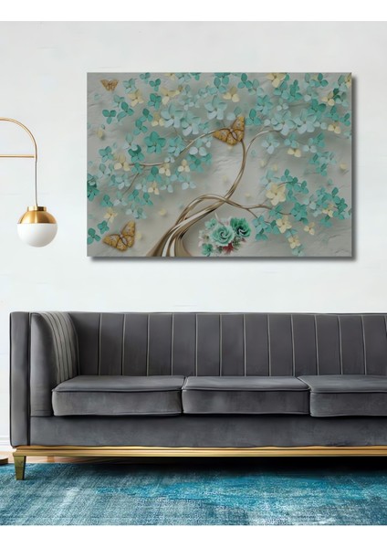 Dekoratif Gelincikler Su Yeşili Ahşap Tablo Şık Yatay Duvar Dekorasyon Tablosu