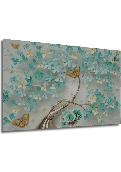 Dekoratif Gelincikler Su Yeşili Ahşap Tablo Şık Yatay Duvar Dekorasyon Tablosu modelleri