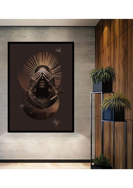 Ahşap Tablo Modern Sanatsal Uv Mdf Mısır Güneşi Çerçeve Görünümlü Dikey Duvar Dekorasyon Tablosu
