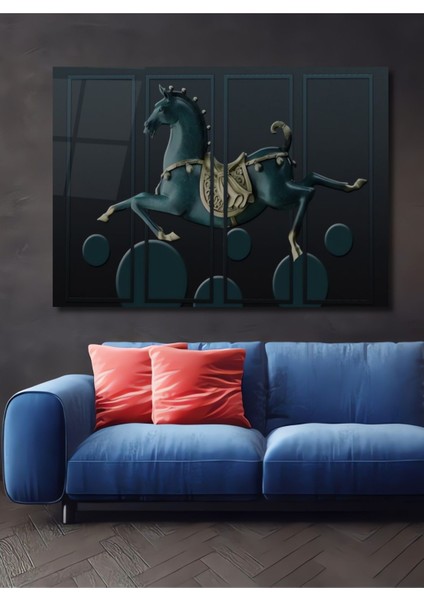 Dekoratif 3 Boyutlu At Figürü Yatay Ahşap Tablo Şık Yatay Duvar Dekorasyon Tablosu